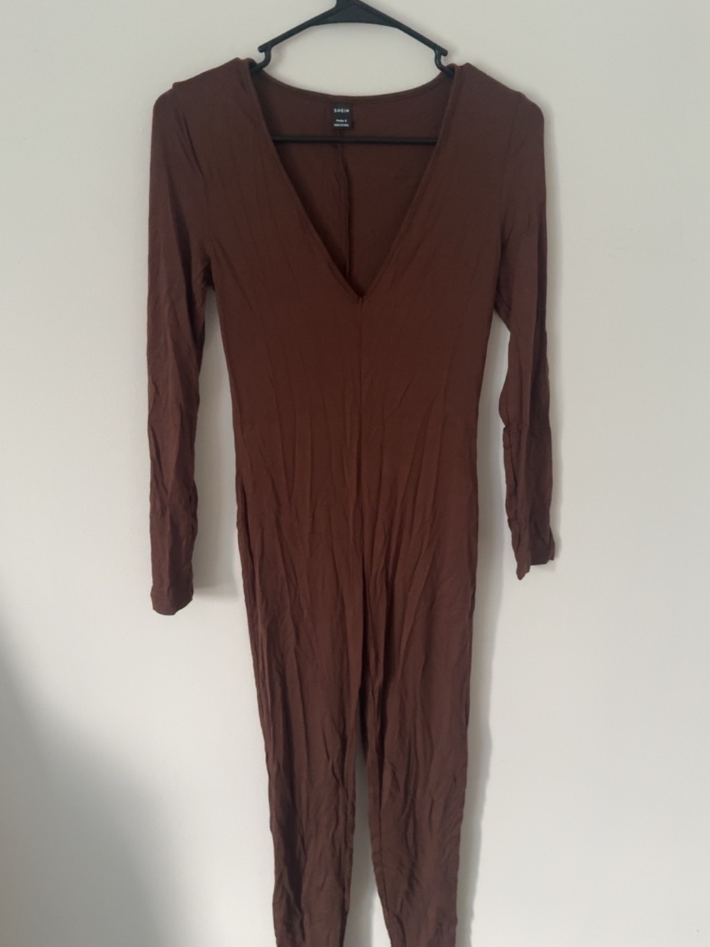 SHEIN Brown Long Sleeve V-Neck Midi Dress